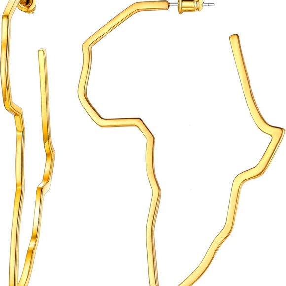 Jewelry - African Map Earrings Gold Silver Stainless Steel Drop Statement Jewelry